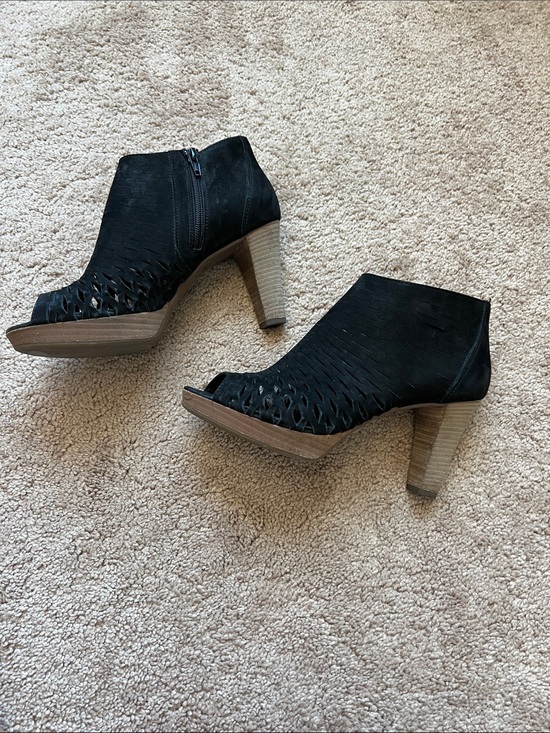 Paul Green Shoes - Paul Green Black Perforated suede Peep-Toe Ankle Booties